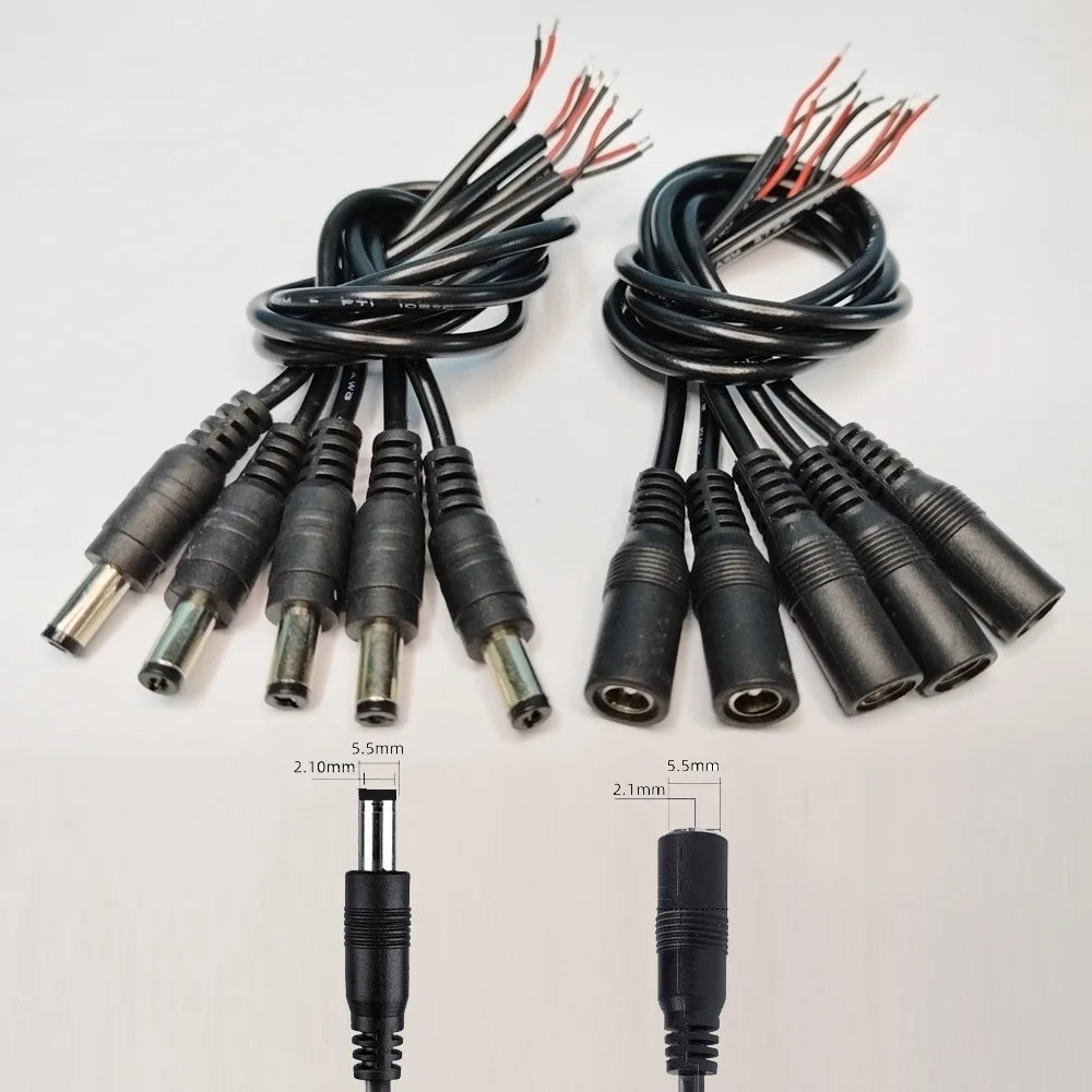 5 Pairs DC 12V Connector 5.5x2.1mm Male and Female DC Power 