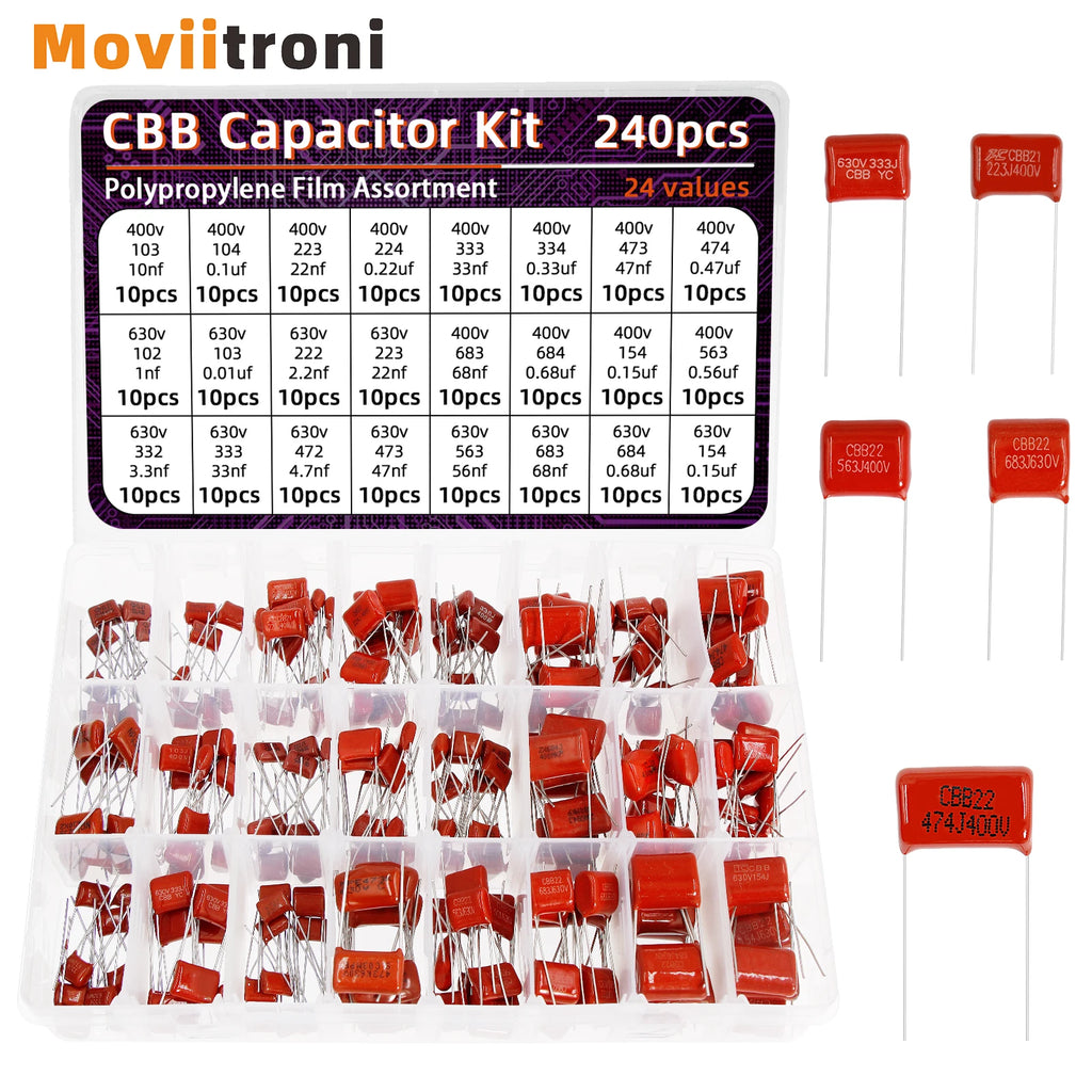 240pcs CBB Capacitor Assortment Kit Metallized Polypropylene
