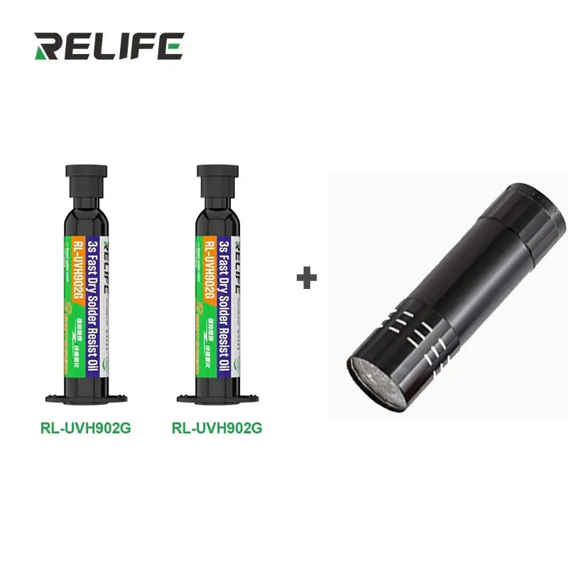 RELIFE RL-UVH902 Fast Curing UV Solder Mask Oil +UV Curing Light 3S Fast Dry Kit for Phone PCB BGA Wire Repair
