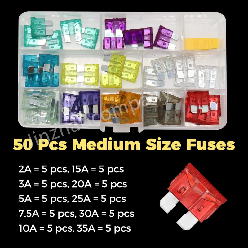 100/50pcs Car Truck Micro Blade Fuses 2A 3A 5A 7.5A 10A 15A 20A 25A 30A 35A AMP Plastic Box Assortment with Clip