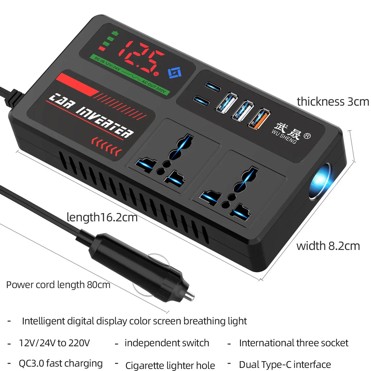 Portable Car Inverter 12V to 110V 24V to 220V Outlet Adapter