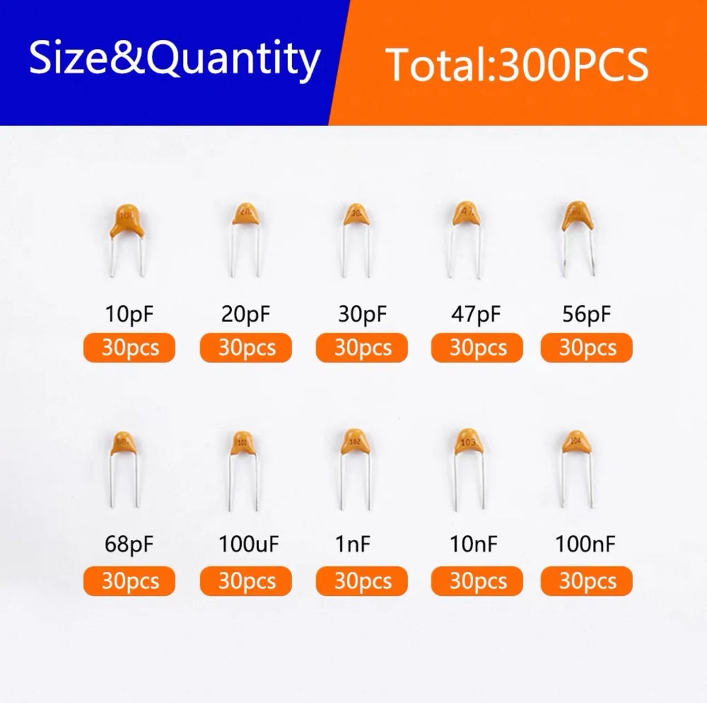 300pcs/480pcs Ceramic Capacitor Assortment Kit For Guitar Capacitor 10Values/24Values 10PF-10uf