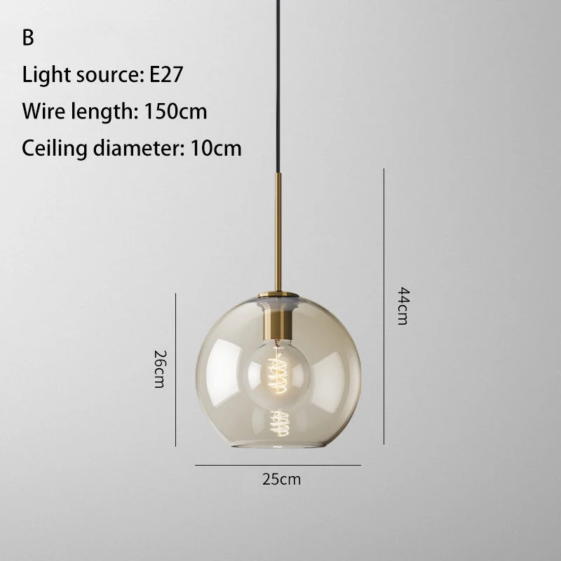 Nordic LED High quality glass pendant light Gold coloured head Various shapes of glassBedroom Living Room Restaurant Corridor