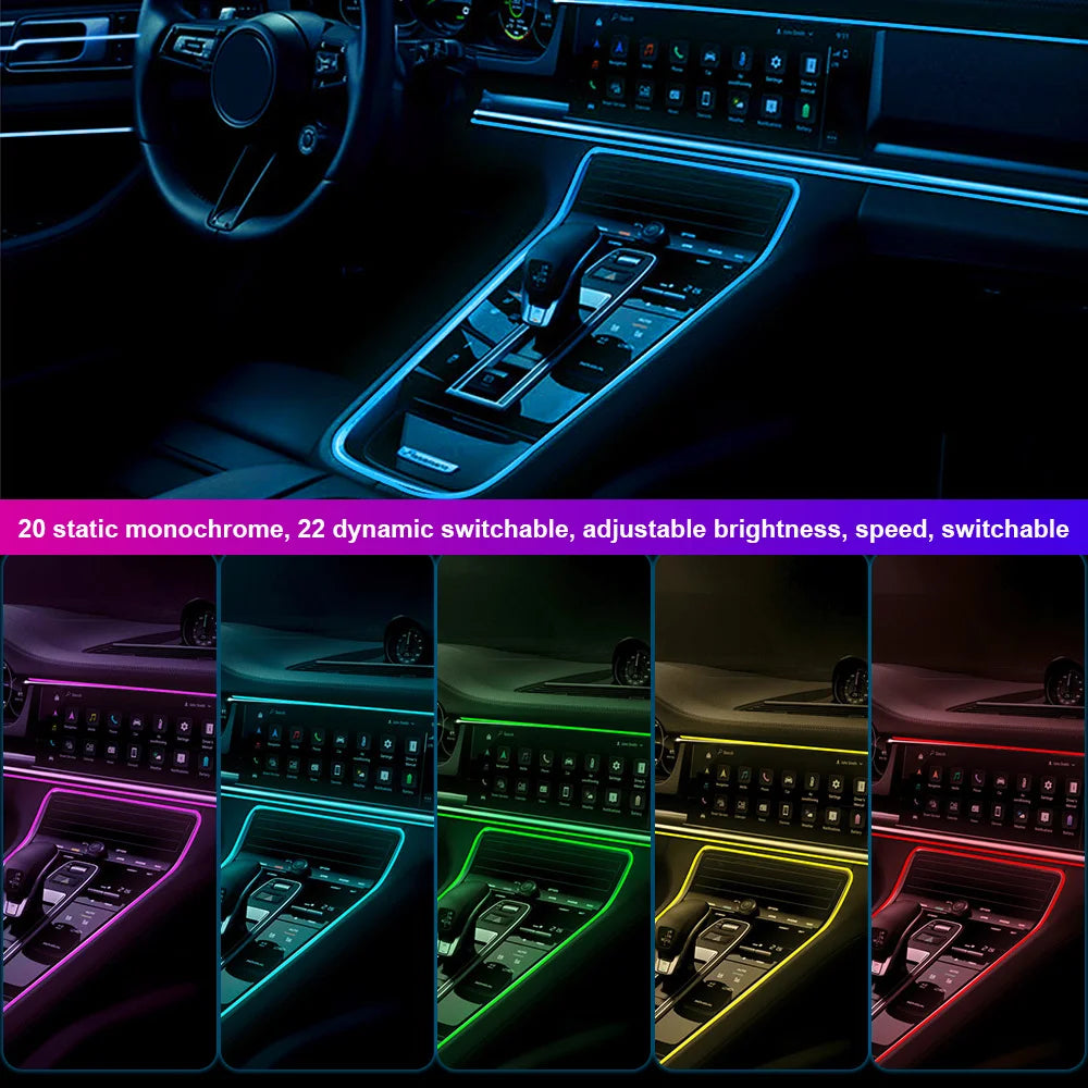 1/2/3/4/5M Car LED Ambient Lights Strip RGB Neon Optical Fib