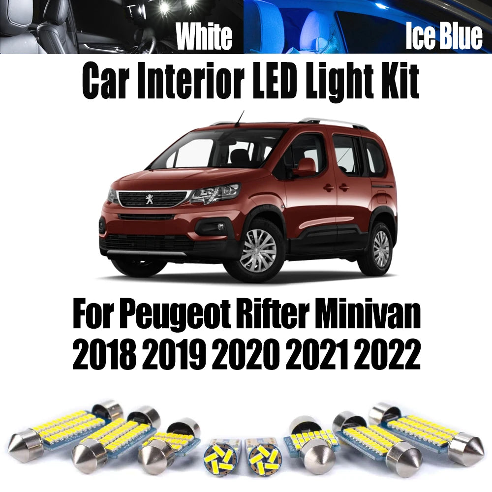 10-Piece LED Interior Light Kit for Peugeot - Canbus Error-Free Interior Bulbs