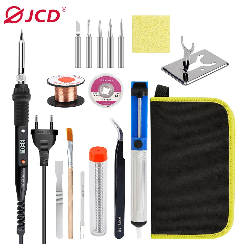 JCD 60W/80W Electric Soldering Iron Adjustable Temperature Digital Display Electronic Welding Repair Tools With Solder Tin Iron