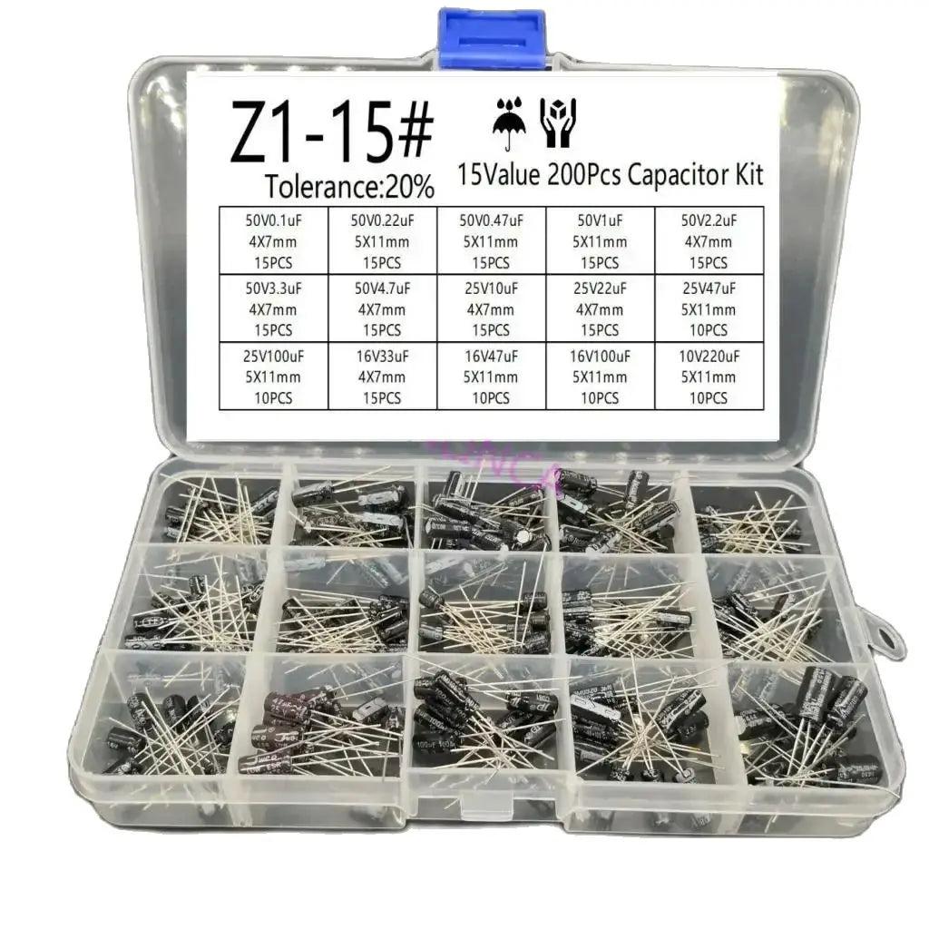 200pcs/lot Radial capacitors set 15Values 10V 16V 25V 50V 0.
