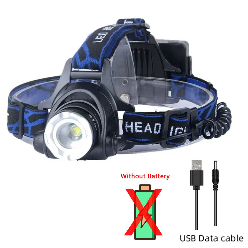 BALDR Powerful LED Headlamp USB Rechargeable Zoomable Headlight Outdoor Waterproof Work Head Lamp High Lumen Head Torch
