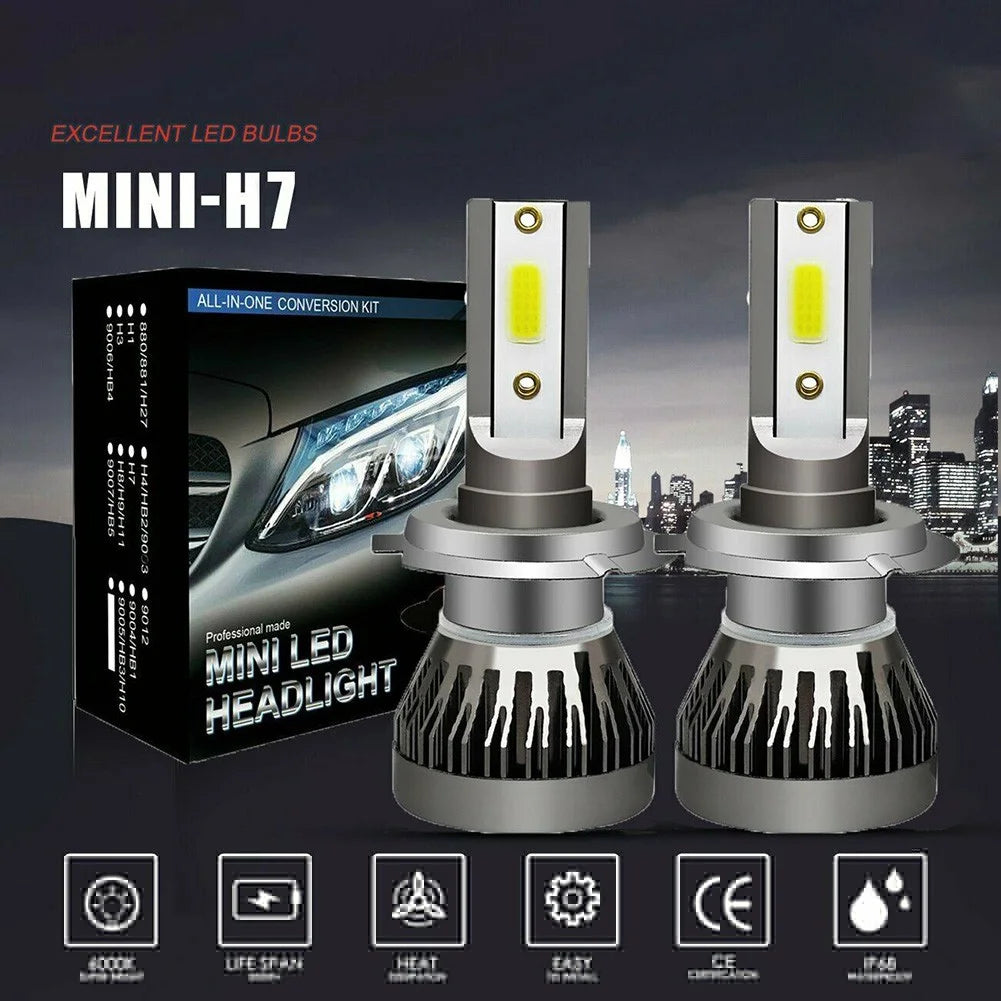 2Pcs H7 Car Light LED Headlight 200W 20000LM Hi/Low Beam Bul