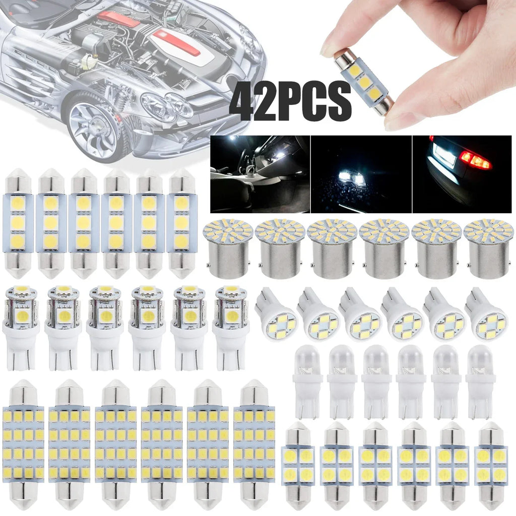 42Pcs LED Car Interior Lights T10 6000K SMD LED Replacement 