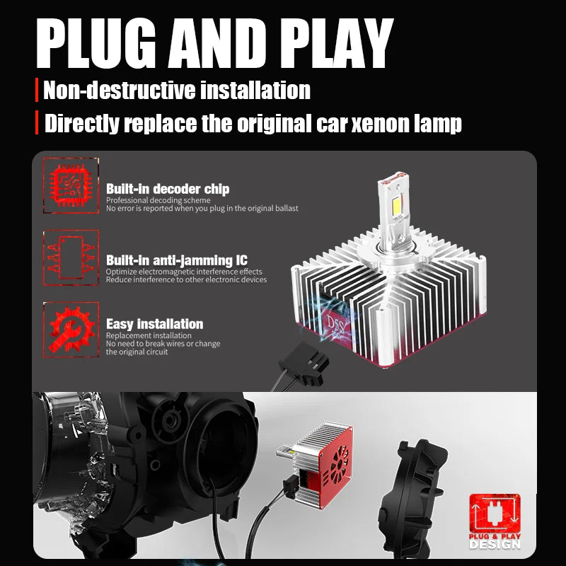 2PCS D5S LED Car Headlights Bulbs Turbo Lights D1S D2S/R D3S
