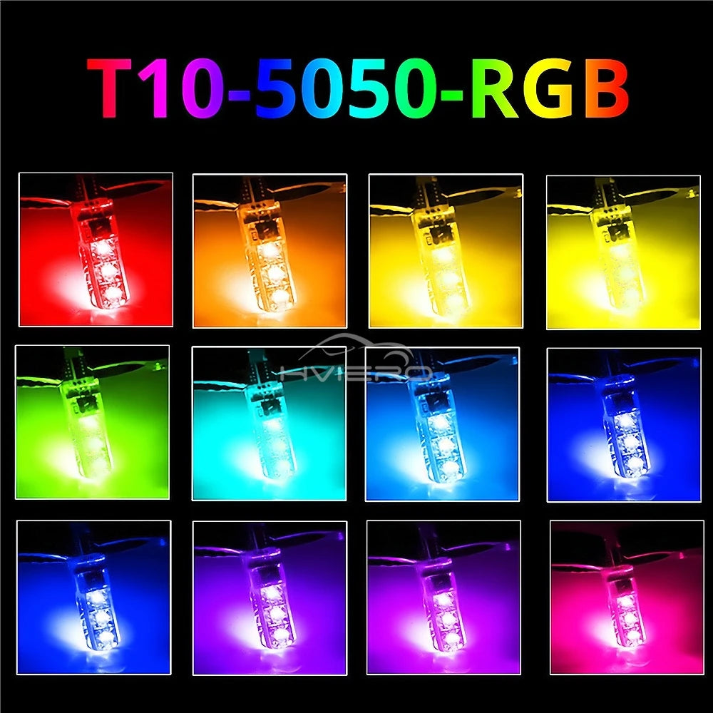 2/4pcs T10 W5w RGB LED Remote Controller RGBW 391 6SMD Clear