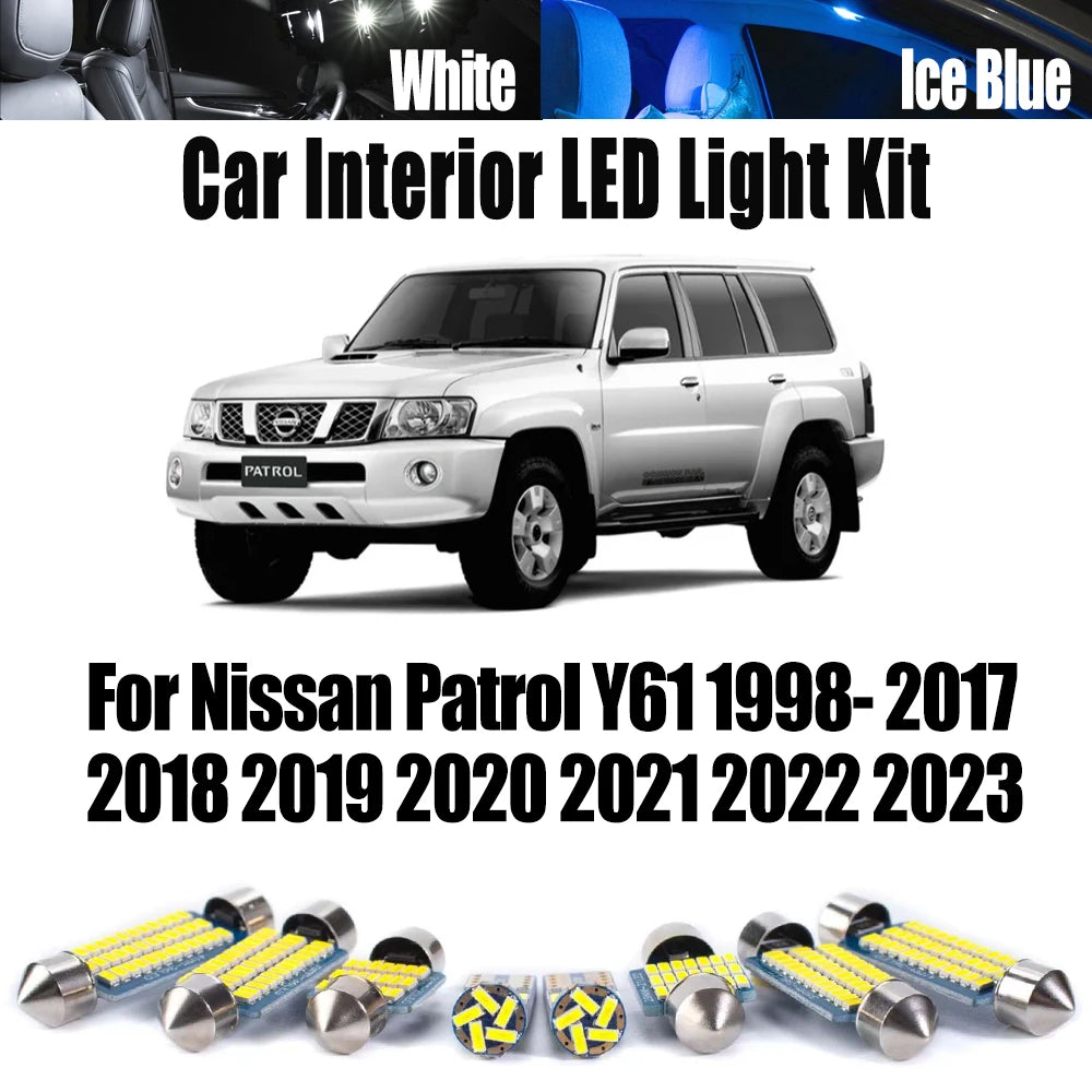 10-Piece LED Interior Light Kit for Nissan Y61 1998-2019 - Canbus Error-Free Interior Bulbs