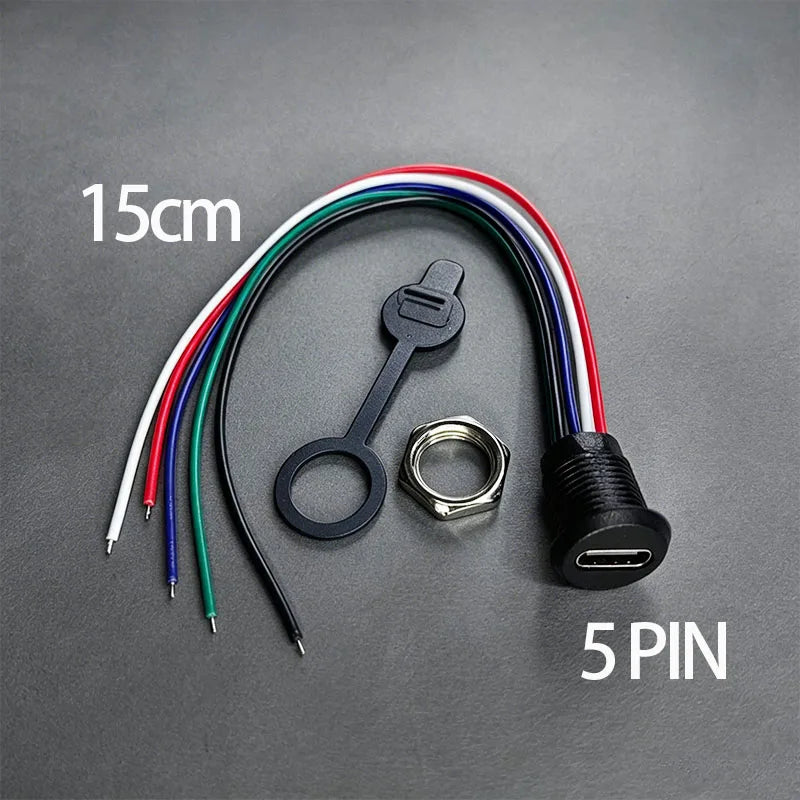 Type-C Female Socket 6 Pin Waterproof Connector USB-C Charger Interface Plug Charging Jack Welding Wire Port Power Socket