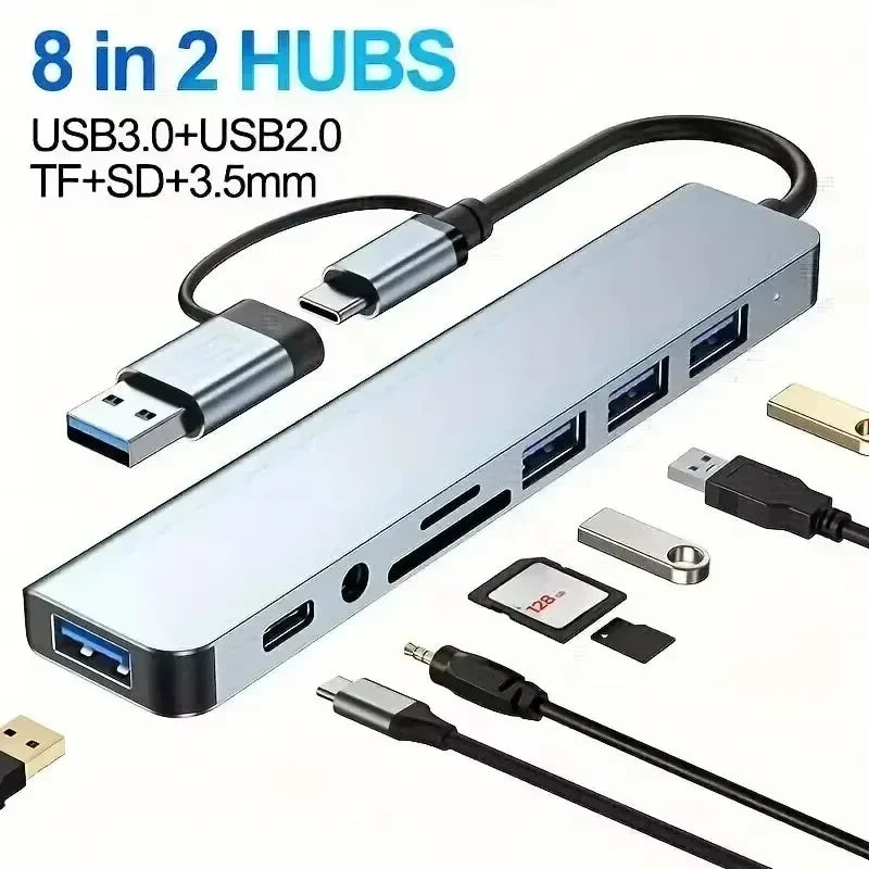 USB C Hub USB Hub 3.0 Aluminum 7 in 1 USB Extender USB Splitter with 1 X USB 3.0 4 X USB 2.0 and 2 X USB C Ports