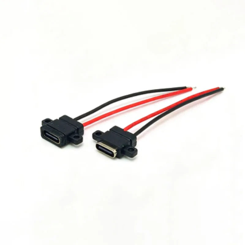 1-10PCS Type C 2 Pin Waterproof Female USB C Socket Port Wit