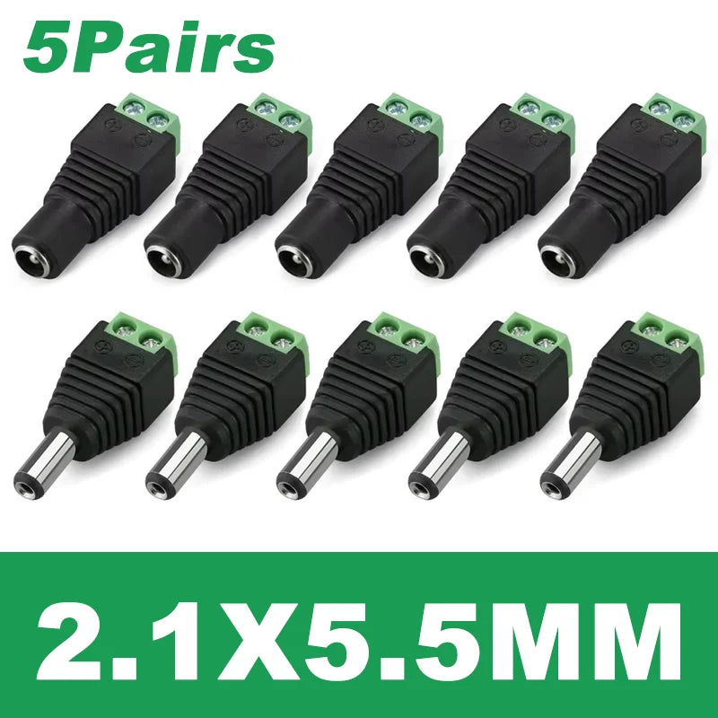 4pcs 12V DC Power Connector Plug Jack Male Female Socket Barrel 2.1mm 5.5mm DC Plug Adapter 2.5mm