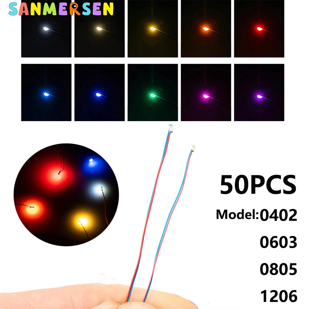 50pcs/bag 0402 0603 0805 1206 SMD Lamp Wired Micro Litz Led 