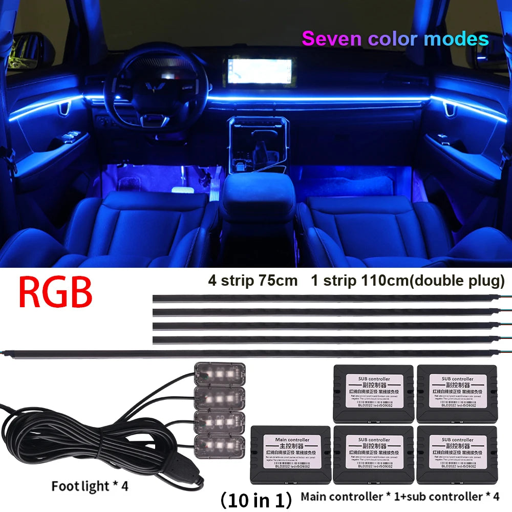Newest LED Hidden Car Ambient Light Interior Matt Black Hidden Acrylic Strip Atmosphere RGB 64 Full Color Streamer Symphony Lamp
