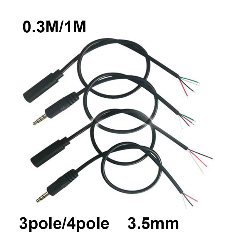 New 3.5mm 3 Pin 4 Pin Core Male Female Aux Connector 0.3M 1M