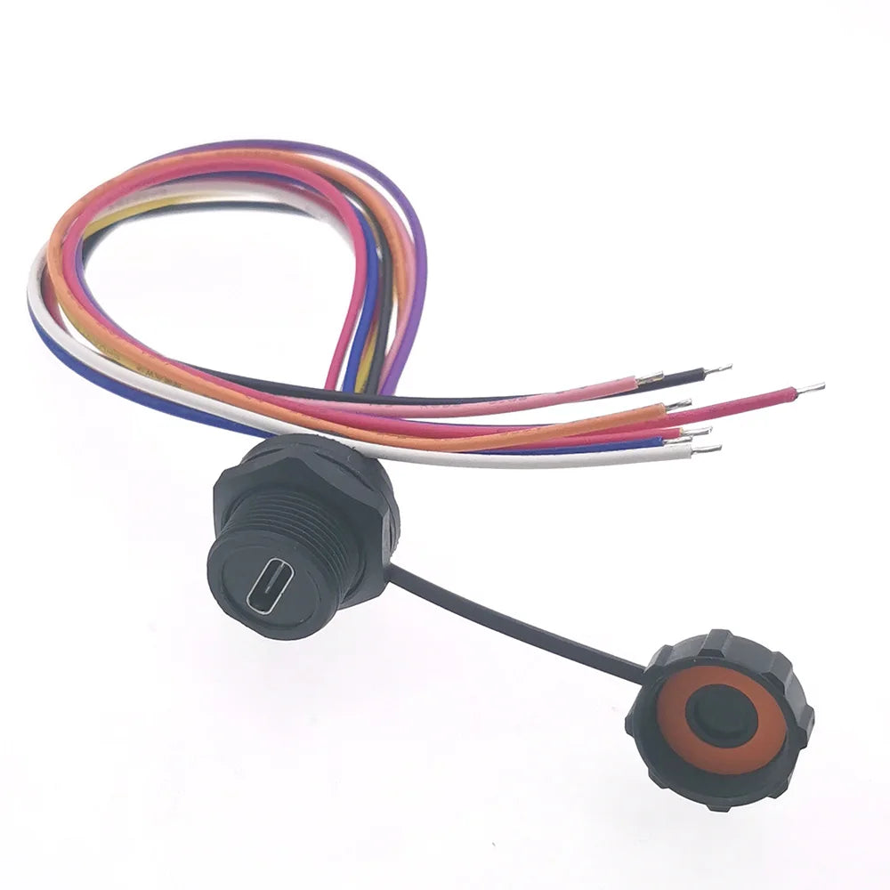 1pc Threaded TYPE C Waterproof Port IP67 Data Charging Jack 