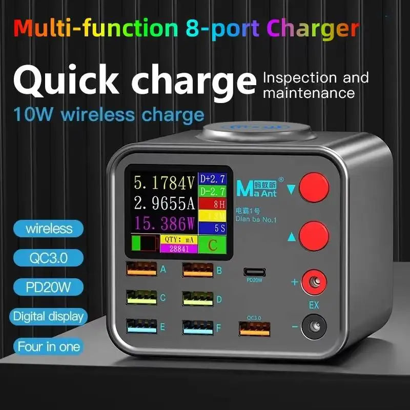 DianBa No. 1 PD 8-Port LCD Multi-Function Fast Charger Wirel