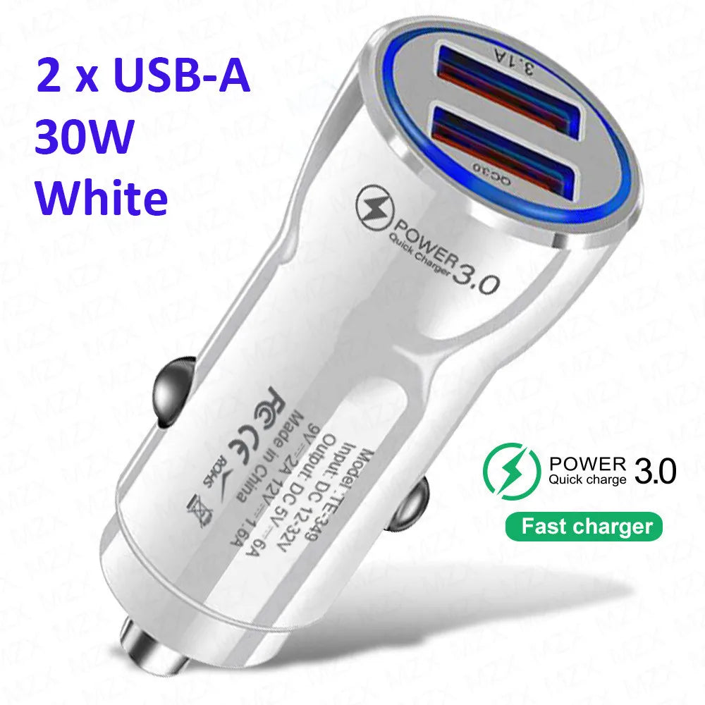 MZX 60W Smart Car Charger PD Type C Quick Dual USB A Fast Charging 12V 12 V Volt Cigar Lighter Ultra QC Charge Mobile Cell Phone