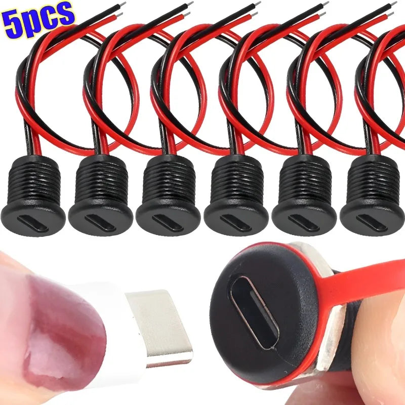 5/1pcs Type-C Female Chassis 2 Pin Type-C Female Socket USB 