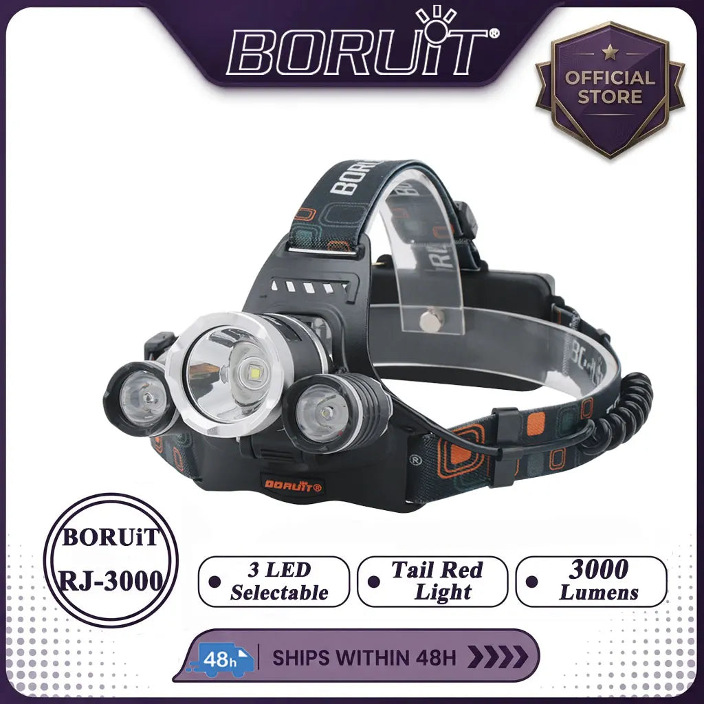 BORUiT 3000LM RJ-3000 LED Headlamp Type-C Rechargeable Headl