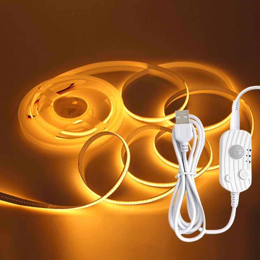 USB Motion Sensor 8mm COB LED Strip DC5V 3 Modes Dimmable Induction Night Light for Bedroom TV Backlight Kitchen Cupboard Decor