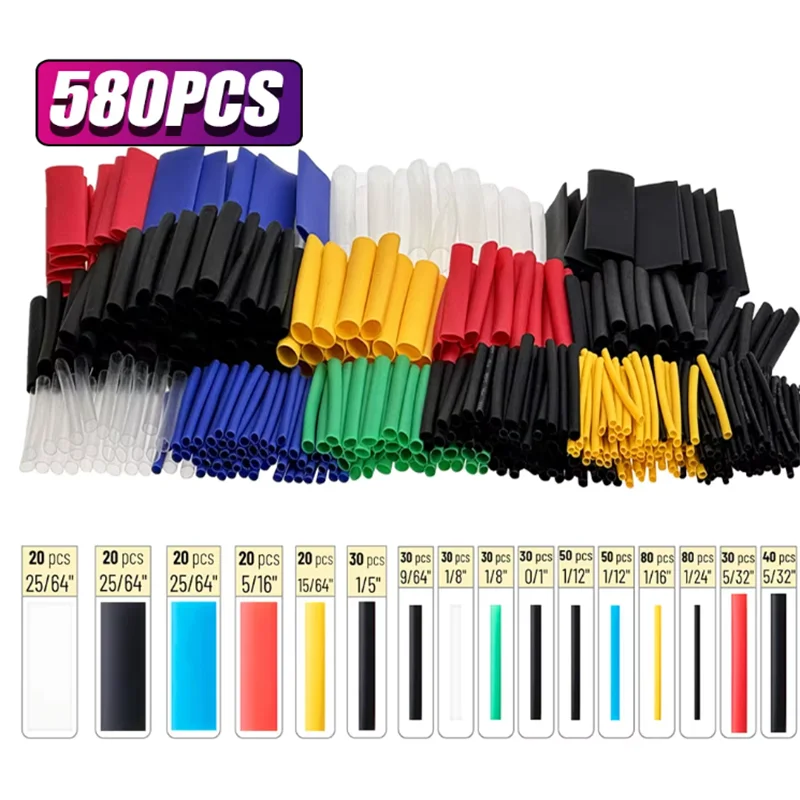 1160/580/164PCS Heat Shrink Tubing Kit Wire Shrinking Wrap Connect Cable Cover Protection Electrical Insulation Repairs