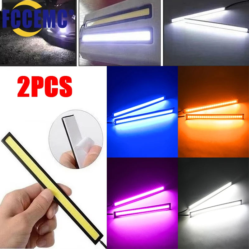 2pcs Ultra Thin Bright LED Car COB Daytime Running Lights Wa