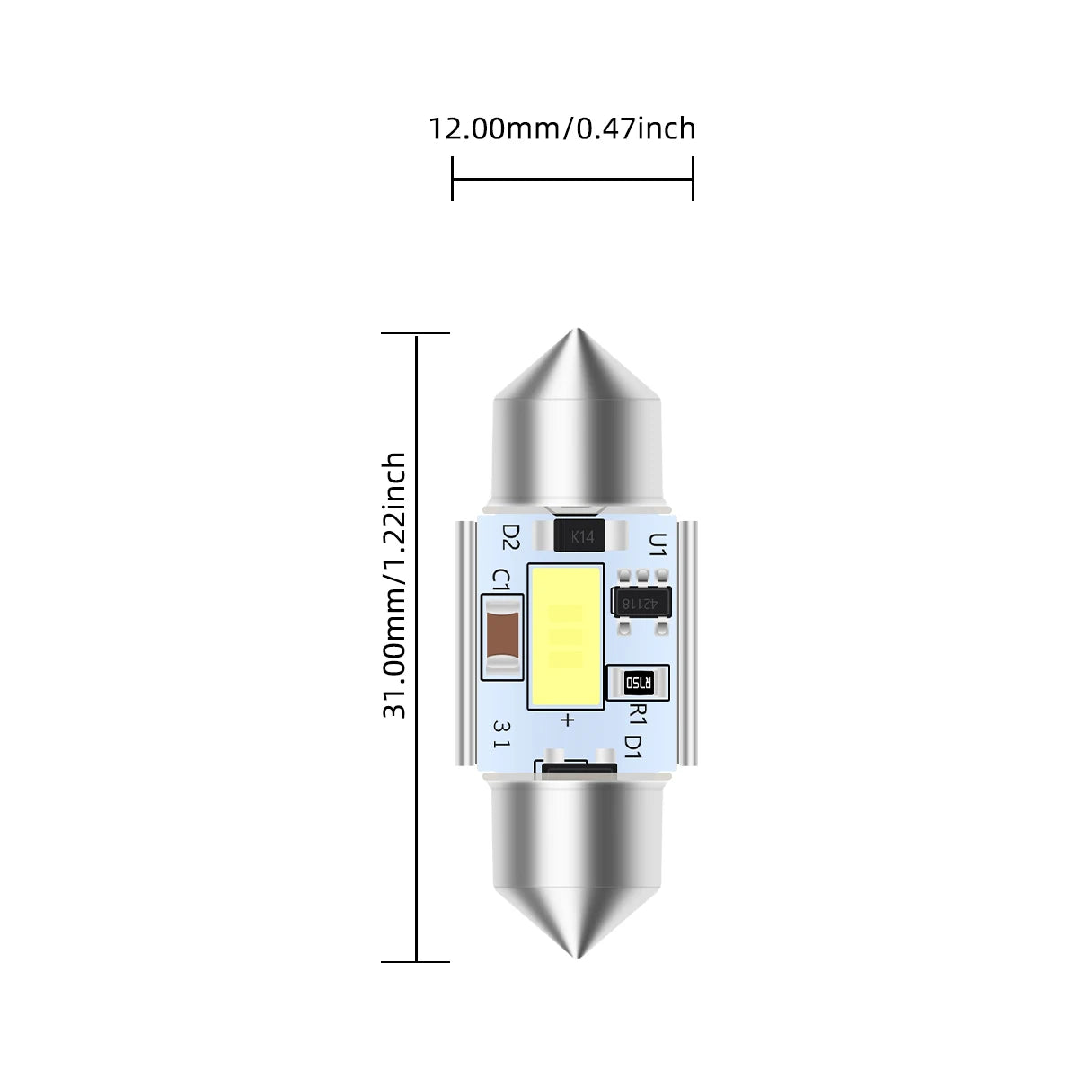2PCS 12-24V C5W CANBUS LED Festoon 31mm 36mm 39mm 42mm C10W LED Bulb 3570 Chip Car Interior Reading Light White Error Free