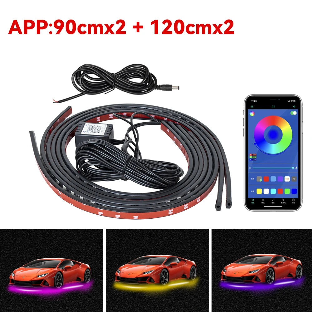 4IN1 LED Strip Car Bottom Underglow Light Flexible LED Underbody Light Auto Decorative Ambient Atmosphere Lamp DRL For Car 12V