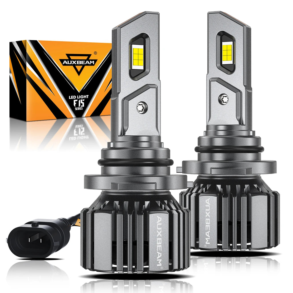 AUXBEAM Upgraded LED HEADLIGHT BULBS H1 H7 H11 9005 9006 20% SMALLER SIZE 20000LM 90W 6500K COOL WHITE LED Light Bulb F15 SERIES