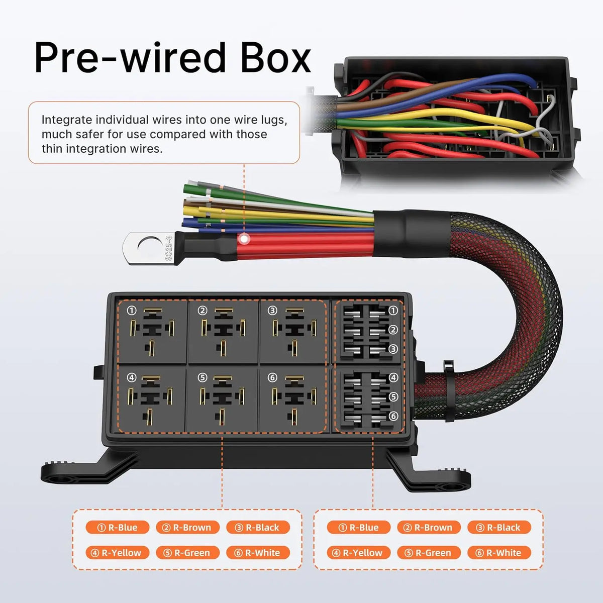 DaierTek 12V Relay Box 6 Way Relay Fuse Box 12 AWG Pre-wired