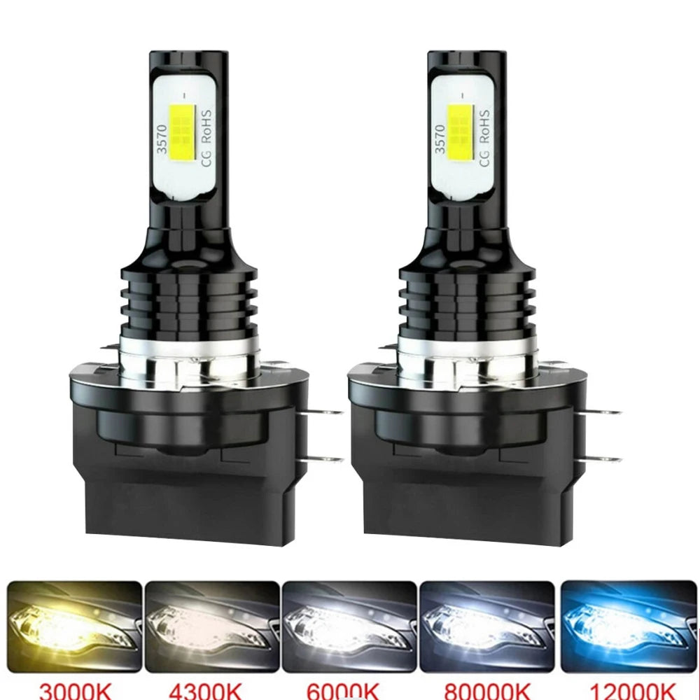 2Pcs H15 LED H11B H8B H9B Headlight Bulbs CANBUS 6500K Yello