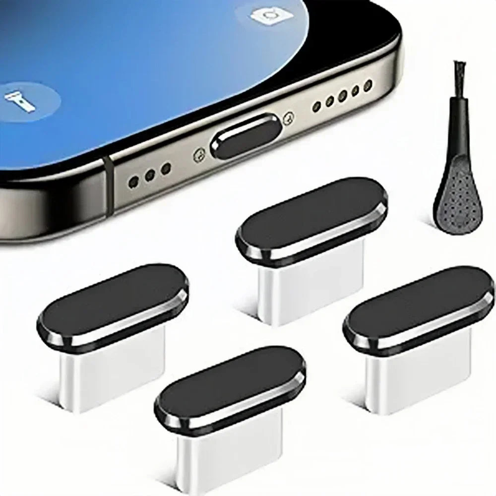 4Pcs USB C Dust Plug With Cleaning Brush Anti Dust USB-C Plug Cover Charging Port Cover Caps For IPhone15 16 Samsung Smart Phone