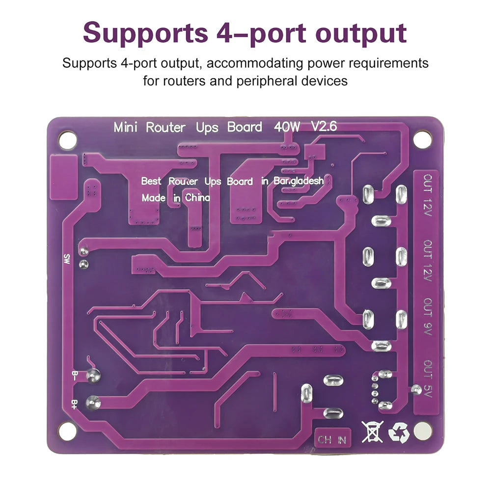 40W Battery Charging Board 4-Port Mini Router UPS Board 11.1