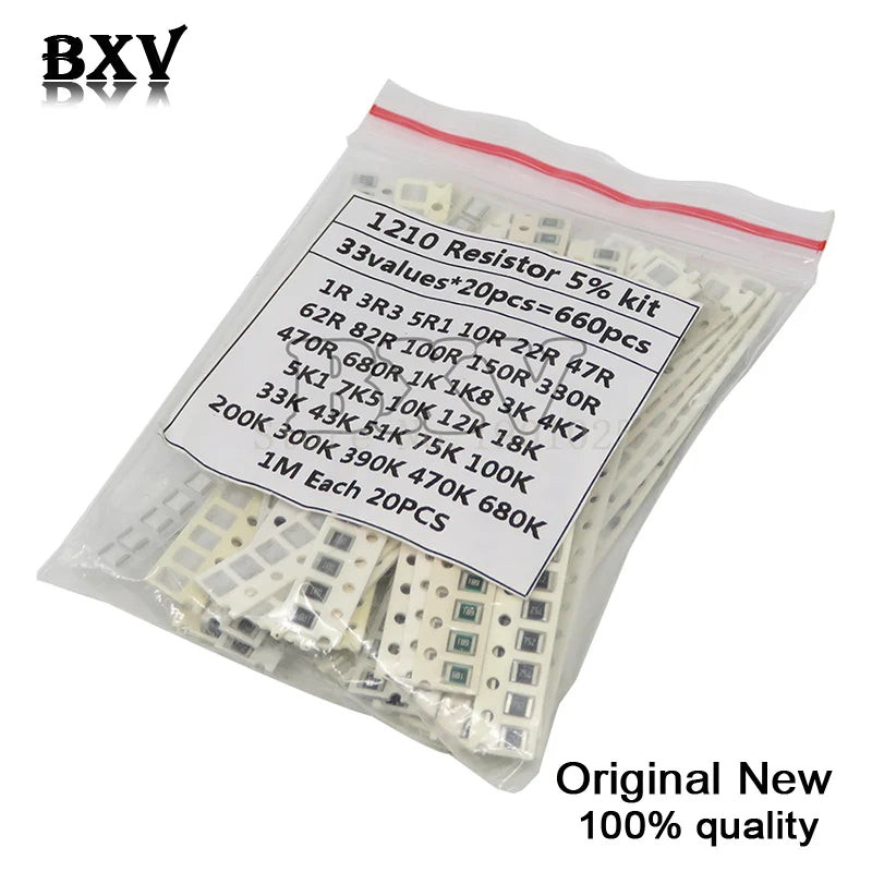 1210 SMD Resistor Kit Assorted Kit 1ohm-1M Ohm 5% 33ValuesX 