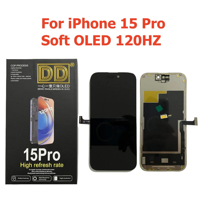 120HZ Soft OLED For iPhone 15 Pro Max 15Pro 13 Pro LCD Display 3D Touch Screen Digitizer Assembly High Refresh Rate Replacement