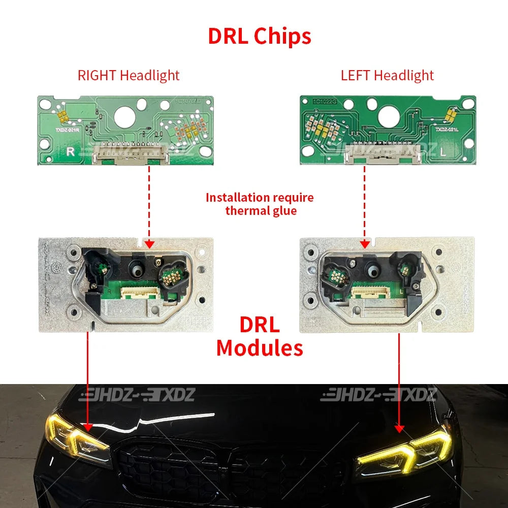 DRL LED Chips Yellow Amber Blue Light For BMW 3 Series G20 G21 G28 LCI 22-24 US LED Headlight Daytime Running