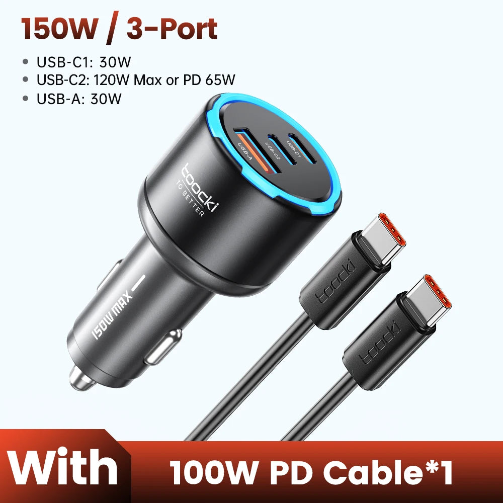 Toocki 150W Car Charger PD 65W PPS SFC2.0 45W for iPhone 17 Samsung Galaxy S26 Huawei Xiaomi OPPO Fast Type C Car Phone Charger