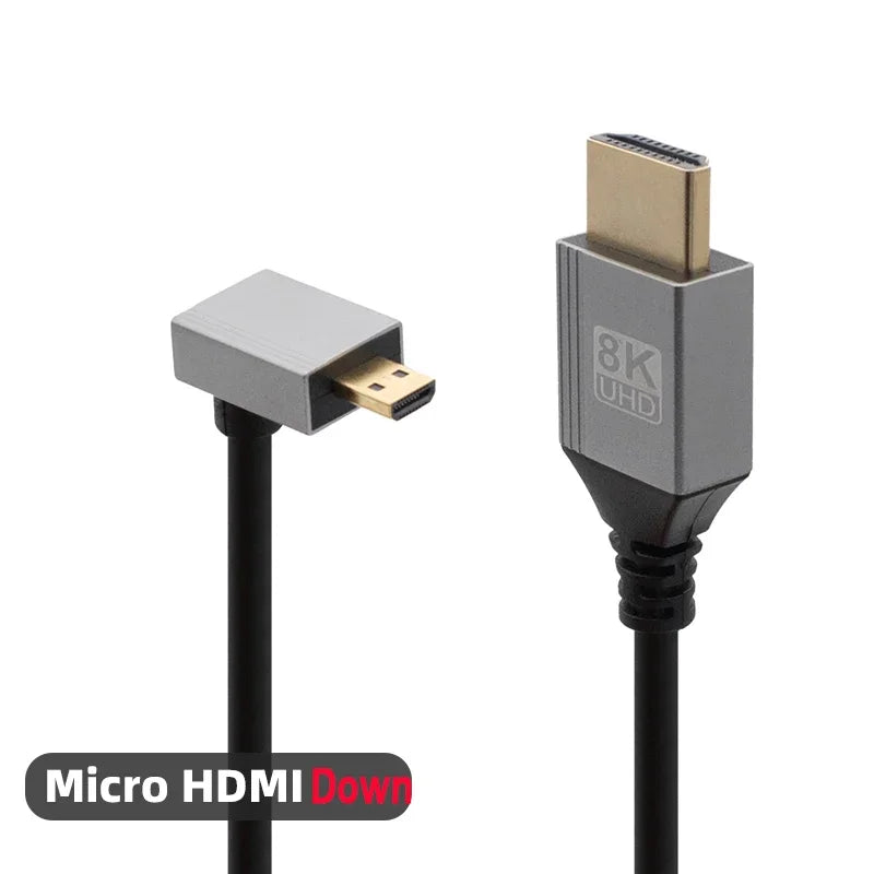 Mini/Micro HDMI-Compatible 8K UHD Cable 90 Degree Up/Down/Left/Right Angle HD Port Thin Cord for Laptop Camera Tablet Camcorder