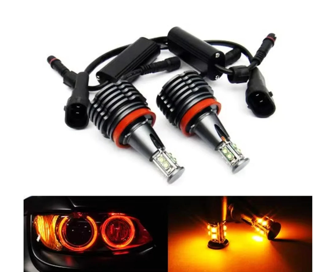 new 2x Amber LED Angel Eye Headlight Halo Ring Light DRL H8 Bulb 80W Canbus For E90 E92 E82 E60 E70 E71