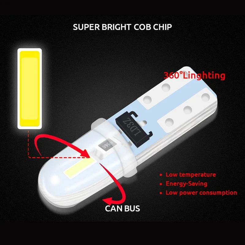 10pcs T5 W3W LED Bulb 3014 2SMD Super Bright Car Interior Da