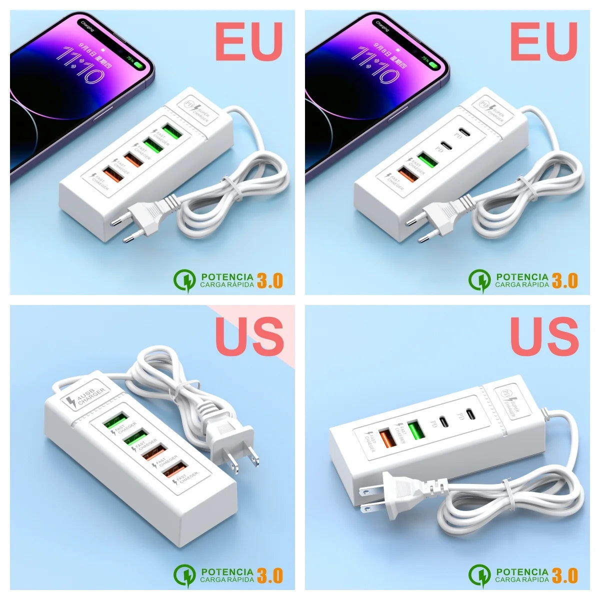 USB Fast Charging Charger Type C Wall Charger 4 Ports For iP