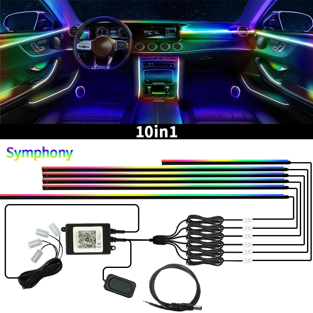 Symphony Ambient Lights Car RGB App Control LED Interior Hidden Acrylic Strip Light Full Color Streamer Auto Atmosphere Lamp Kit