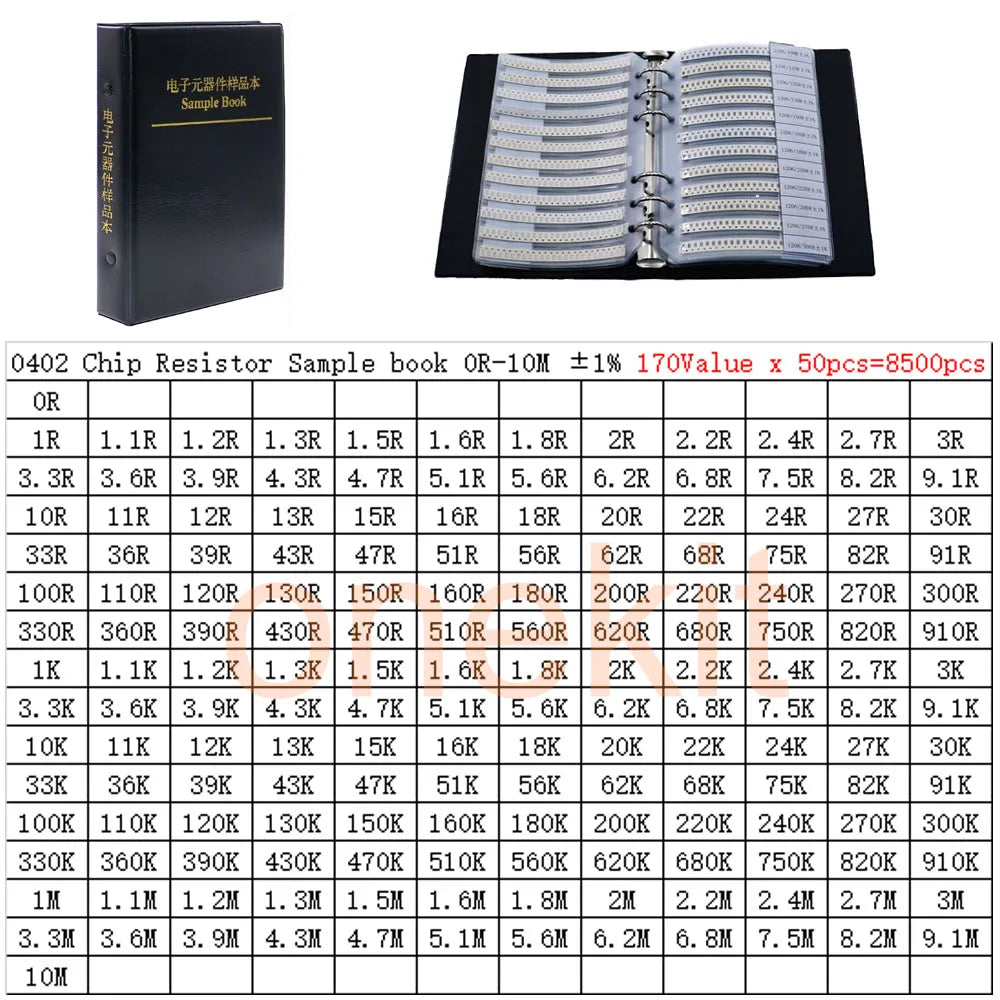 0402 0603 0805 1206 2512 1% SMT Chip Resistor Assortment Kit SMD Capacitors Sample book