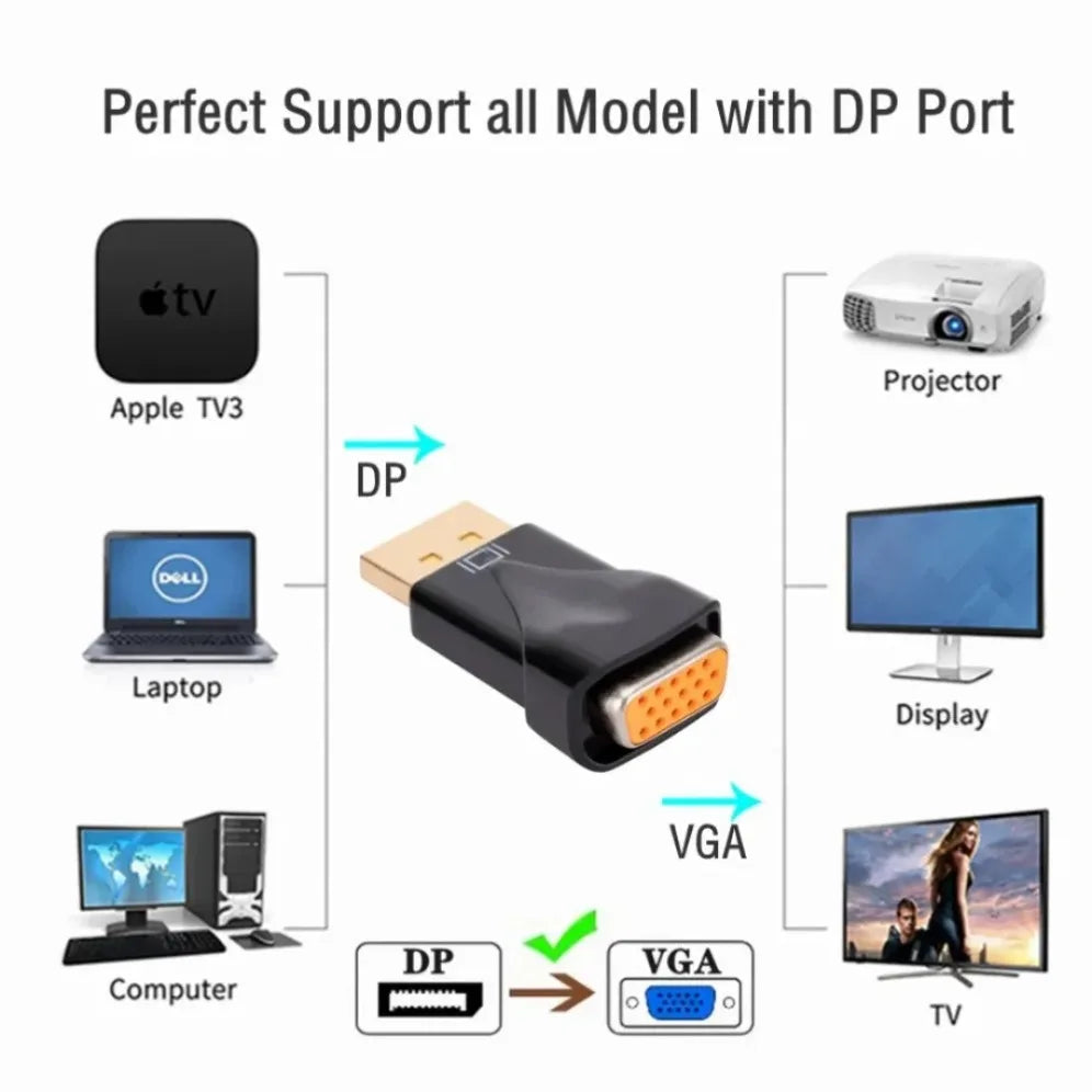 DP to VGA Adapter 1080P DisplayPort Male to VGA Female Gold-